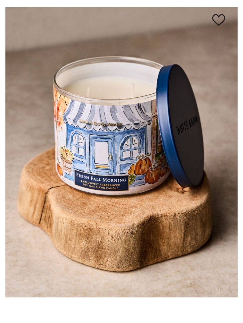 🍁White Barn Candle with Blue Label and Orange Pumpkin Accents🍁